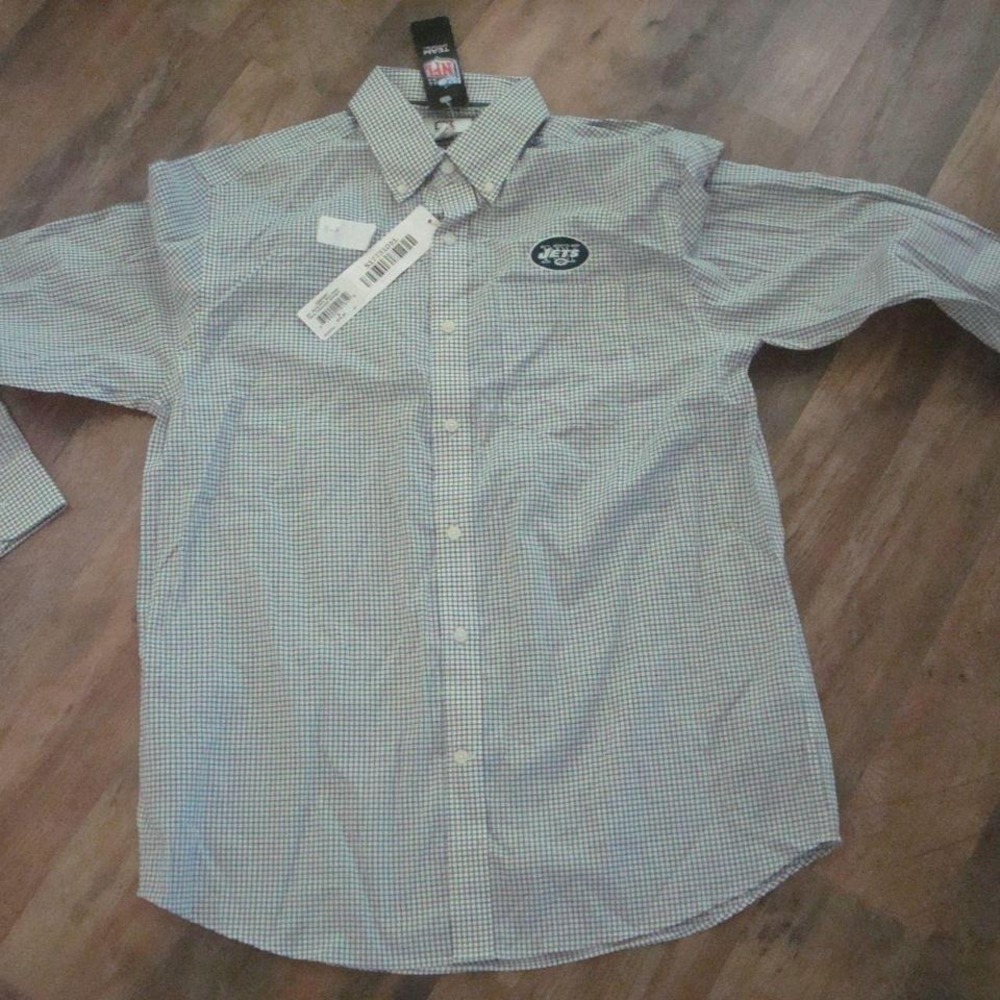 NEW YORK JETS FLANNEL DRESS POLO SHIRT VINTAGE 00S Y2K 01